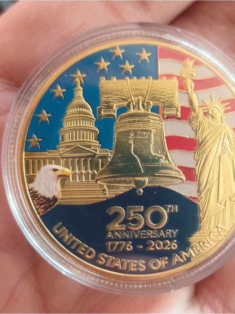 250th Anniversary Collectible Coin - Gold with Blue, Red, White Accents